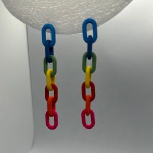 Handmade Rainbow Chain Earrings - Funky Colorful Statement Jewelry